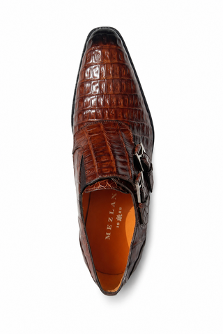 Mezlan 4990-F Sport Brown Exotic Crocodile-Skin Double Monk-Straps Loafers (MZ3671)
