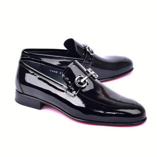 Corrente 7260 Men's Shoes Black Patent Leather Horsebit Formal Loafers (CRT1488)-AmbrogioShoes