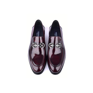 Corrente C0001205-7249 Men's Shoes Dark Burgundy Calf-Skin Leather Formal Horsebit Loafers (CRT1500)-AmbrogioShoes