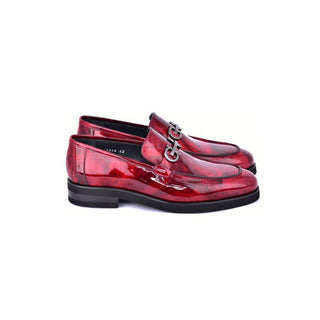 Corrente C0001206-7249 Men's Shoes Marble Red Calf-Skin Leather Formal Horsebit Loafers (CRT1501)-AmbrogioShoes