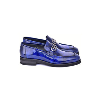 Corrente C0001206-7249 Men's Shoes Marble Blue Calf-Skin Leather Formal Horsebit Loafers (CRT1502)-AmbrogioShoes