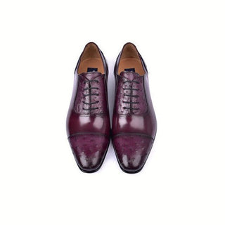 Corrente C00013-6708 Men's Shoes Burgundy Ostrich / Calf-Skin Leather Oxfords (CRT1485)-AmbrogioShoes