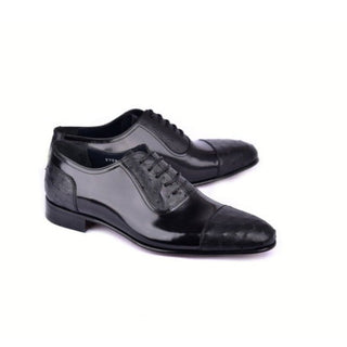 Corrente C0001301-6708 Men's Shoes Black Ostrich / Patent Leather Wingtip Cap-Toe Oxfords (CRT1495)-AmbrogioShoes