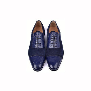 Corrente C00015-6708 Men's Shoes Navy Ostrich / Suede Leather Oxfords (CRT1487)-AmbrogioShoes