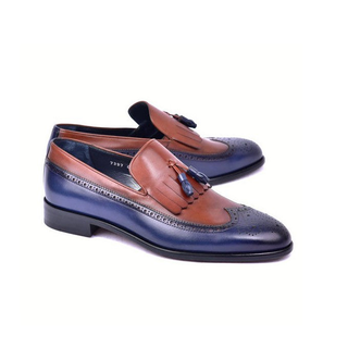 Corrente C00018-7397 Men's Shoes Navy & Brown Calf-Skin Leather Wingtip Kiltie tassels Loafers (CRT1494)-AmbrogioShoes