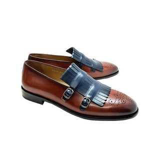 Corrente C0001901-5211 Men's Shoes Navy & Brown Calf-Skin Leather Kilt Buckles Loafers (CRT1496)-AmbrogioShoes