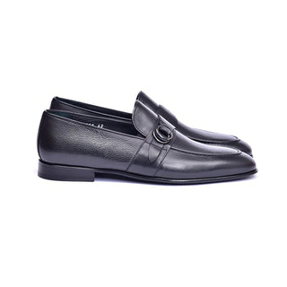 Corrente C00102-6628 Men's Shoes Black Calf-Skin Leather Side Buckle Loafers (CRT1478)-AmbrogioShoes