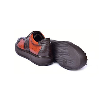 Corrente C001302-6988 Men's Shoes Orange & Brown Exotic Ostrich Casual Sneakers (CRT1475)-AmbrogioShoes