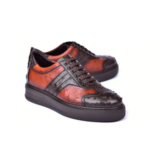 Corrente C001302-6988 Men's Shoes Orange & Brown Exotic Ostrich Casual Sneakers (CRT1475)-AmbrogioShoes