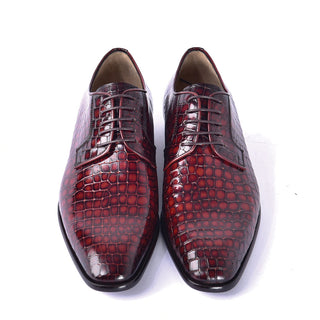 Corrente C01508 6291 Men's Shoes Red Crocodile Print / Calf-Skin Leather Derby Oxfords (CRT1451)-AmbrogioShoes