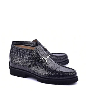 Corrente C03023 5786 Men's Shoes Black Crocodile Print / Calf-Skin Leather Boots (CRT1454)-AmbrogioShoes