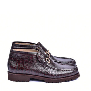 Corrente C03024 5786 Men's Shoes Brown Crocodile Print / Calf-Skin Leather Boots (CRT1453)-AmbrogioShoes