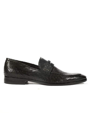 Corvari Designer Rio Black Snake Textured Leather Loafers (COR1005)
