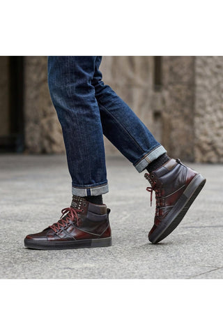 Dico by Corvari Mens Dover Bordo Burgundy Zippered High-Top Sneakers (COR1016)
