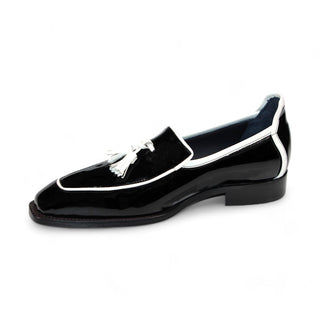 Duca Fano Men's Shoes Black/White Patent Leather-Velvet, Leather Lining Formal Loafers (D1140)-AmbrogioShoes