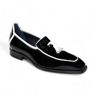 Duca Fano Men's Shoes Black/White Patent Leather-Velvet, Leather Lining Formal Loafers (D1140)-AmbrogioShoes