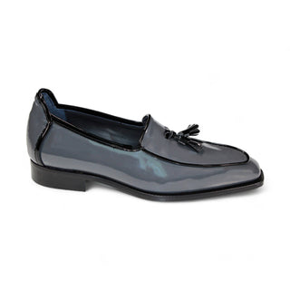 Duca Fano Men's Shoes Grey/Black Patent Leather-Velvet, Leather Lining Formal Loafers (D1141)-AmbrogioShoes