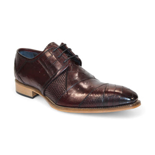 Duca Imperio Men's Shoes Burgundy Calf-Skin Leather/Calf Print Oxfords (D1154)-AmbrogioShoes