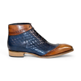 Duca Lauro Men's Shoes Cognac/Navy Calf-Skin Leather Boots (D1162)-AmbrogioShoes