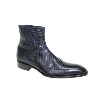 Duca Lavello Navy Calf-Skin Leather/Snake Print Boots (D1034)