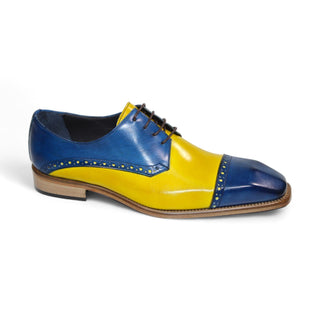 Duca Lombardi Men's Shoes Ocean Blue/Yellow Calf-Skin Leather Oxfords (D1158)-AmbrogioShoes