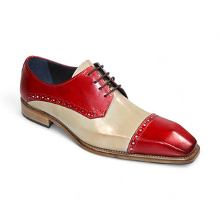 Duca Lombardi Men's Shoes Red/Beige Calf-Skin Leather Oxfords (D1160)-AmbrogioShoes