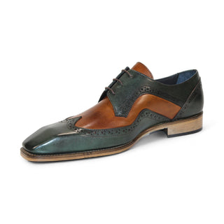 Duca Saranno Men's Shoes Green/Cognac Calf-Skin Leather Oxfords (D1169)-AmbrogioShoes