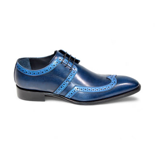 Duca Savona Men's Shoes Navy/Light Blue Calf-Skin Leather Oxfords (D1065)-AmbrogioShoes