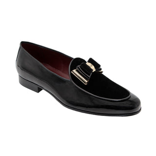 Duca Scala Black/Gold Patent Leather/Velvet Formal Loafers (D1067)
