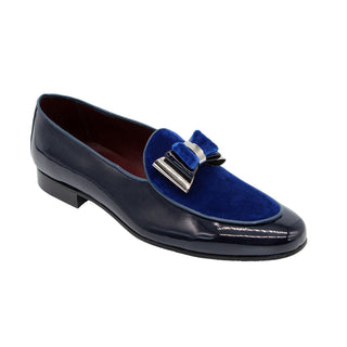 Duca Scala Navy/Silver Patent Leather/Velvet Formal Loafers (D1070)