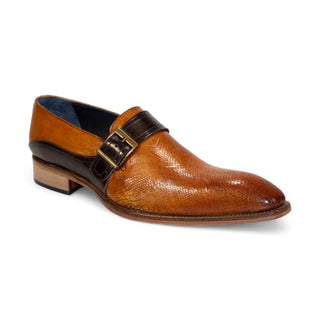 Duca Sezze men's loafers in cognac chocolate snake print calf-skin leather, Italian-made with leather sole and Blake construction.