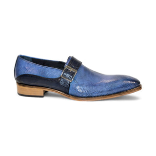 Duca Sezze men's loafers in powder blue and navy snake print calf-skin leather, Italian-made, Blake construction style D1172.