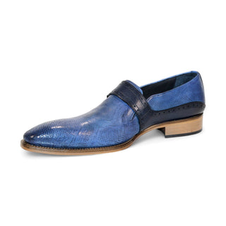 Duca Sezze men's blue/navy snake print calf-skin leather loafers (D1172) with leather sole, made in Italy.