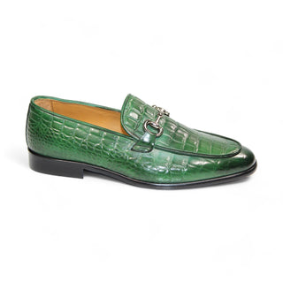 Duca Vasto Men's Shoes Green Croco Print Leather Loafers (D1178)-AmbrogioShoes