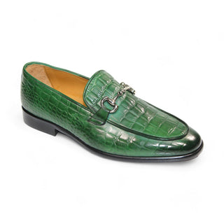 Duca Vasto Green Croco Print Leather Loafers for Men, Italian-made with Blake Construction, True to Size Fit