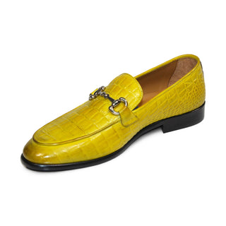 Duca Vasto yellow croco print leather loafers for men, Italian-made with Blake construction, true to size fit.