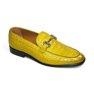 Duca Vasto yellow croco print leather men's loafers, Italian-made, featuring Blake construction and leather sole, style D1179.