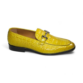 Duca Vasto yellow croco print leather loafers for men, Italian craftsmanship, stylish design with Blake construction.