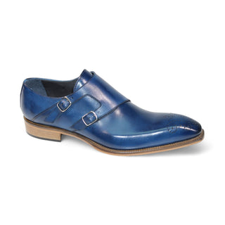 Duca Vergato Men's Shoes Blue Calf-Skin Leather Monkstraps Oxfords (D1120)-AmbrogioShoes