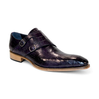 Duca Vergato Men's Shoes Purple Calf-Skin Leather Monkstraps Oxfords (D1099)-AmbrogioShoes