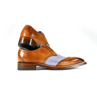 Emilio Franco Dante Men's Shoes Cognac & Light Blue Combination Calf-Skin Leather Oxfords (EFS3705)-AmbrogioShoes