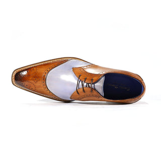 Emilio Franco Dante Men's Shoes Cognac & Light Blue Combination Calf-Skin Leather Oxfords (EFS3705)-AmbrogioShoes