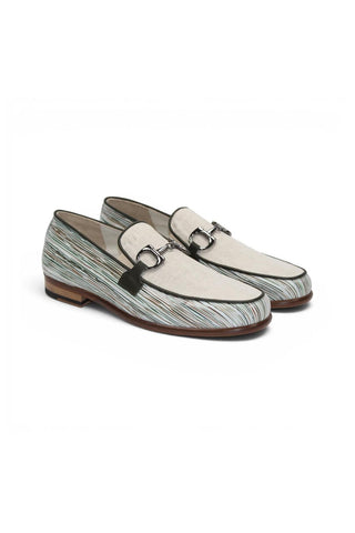 Emilio Franco EF439 Linen & Leather Horse-Bit Loafer-AmbrogioShoes