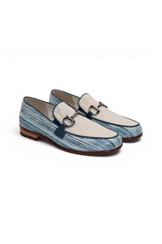 Emilio Franco EF439 Linen & Leather Horse-Bit Loafer-AmbrogioShoes