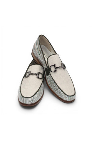 Emilio Franco EF439 Linen & Leather Horse-Bit Loafer-AmbrogioShoes