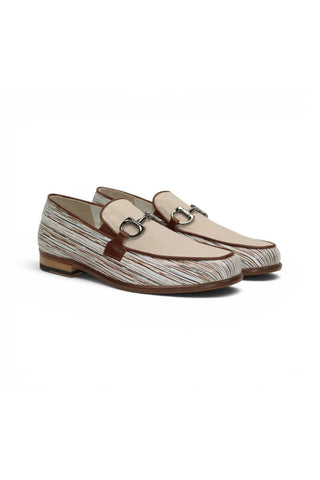 Emilio Franco EF439 Linen & Leather Horse-Bit Loafer-AmbrogioShoes