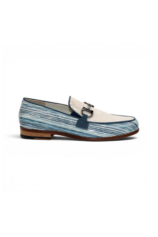 Emilio Franco EF439 Linen & Leather Horse-Bit Loafer-AmbrogioShoes