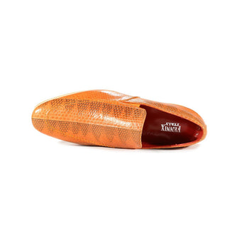 Fennix Daniel Men's Shoes Orange Python Print / Eel-Skin Slip-on Loafers (FXS2602)-AmbrogioShoes