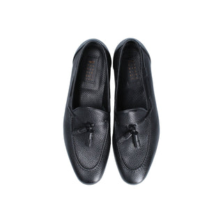 Franceschetti Fidenza Men's Shoes Black Full Grain Leather Tassels Loafers (FCCT1009)-AmbrogioShoes