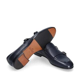 Franceschetti Ravenna Blue Tumbled Calf-Skin Leather Double Buckle Belgian Loafers (FCCT1002)-AmbrogioShoes